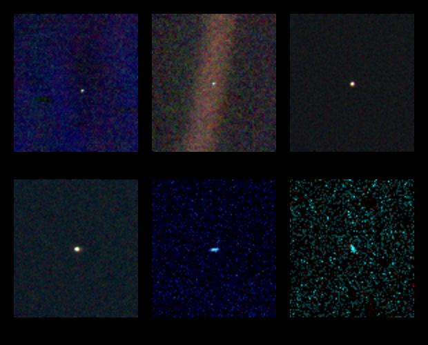 旅行者 1 号拍摄的六颗行星:金星、地球、木星、土星、天王星、海王星